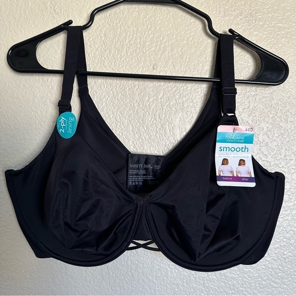 NWT Vanity Fair Radiant Womens Back Smoothing Underwire Bra Midnight Black - Picture 3 of 11